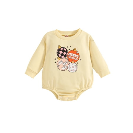 

Qmyliery Baby Boys Girls Christmas Romper Long Sleeve Crew Neck Ball Print Bodysuit for Casual Daily 0-24 Months
