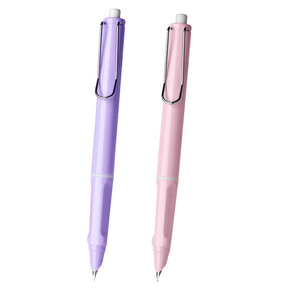 2Pcs Retractable Fountain Pen Extra Fine Nib Thermal Erasable Fountain Pen Set includes Fountain Pens with Ink Converter - Purple pink