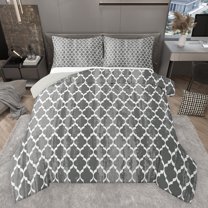 jejeloiu Abstract Geometric Rhombus Full Size Comforter Sets,Circle Circular Pattern Bedding Comforter Set,Gray White Bedding Sets For Adult,Luxury Bedroom Decor Reversible,3-Piece
