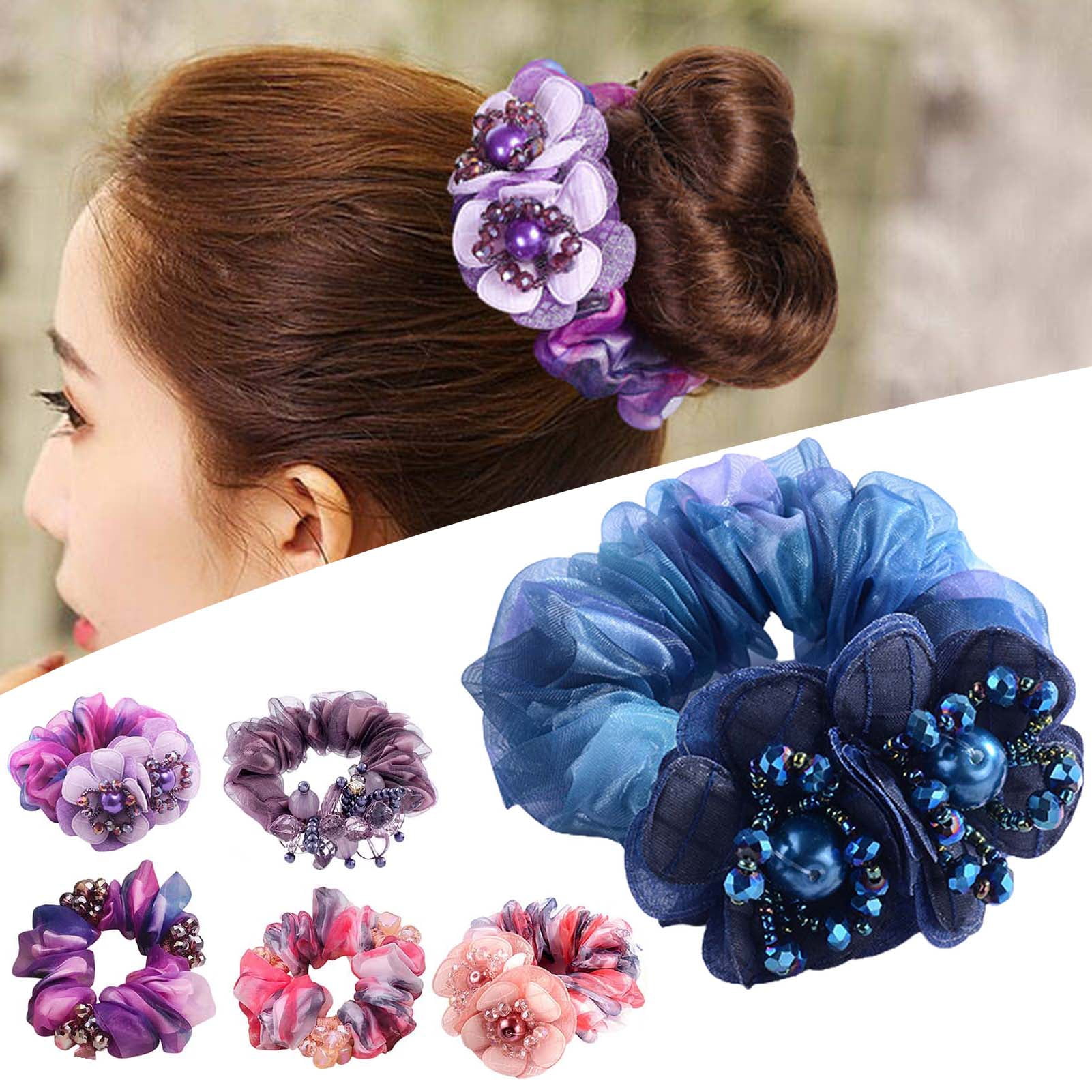 2Pcs Kids Girls Wearing Lace Rose Flower Hair ropes Stretch Scrunchie Head Wear 