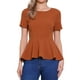 thumbnail image 1 of INSPIRAR CHIC Blusa de Peplum para Mujer de Manga Corta con Cuello Redondo Primavera Verano Stretch Talla S Naranja Quemado, 1 of 6
