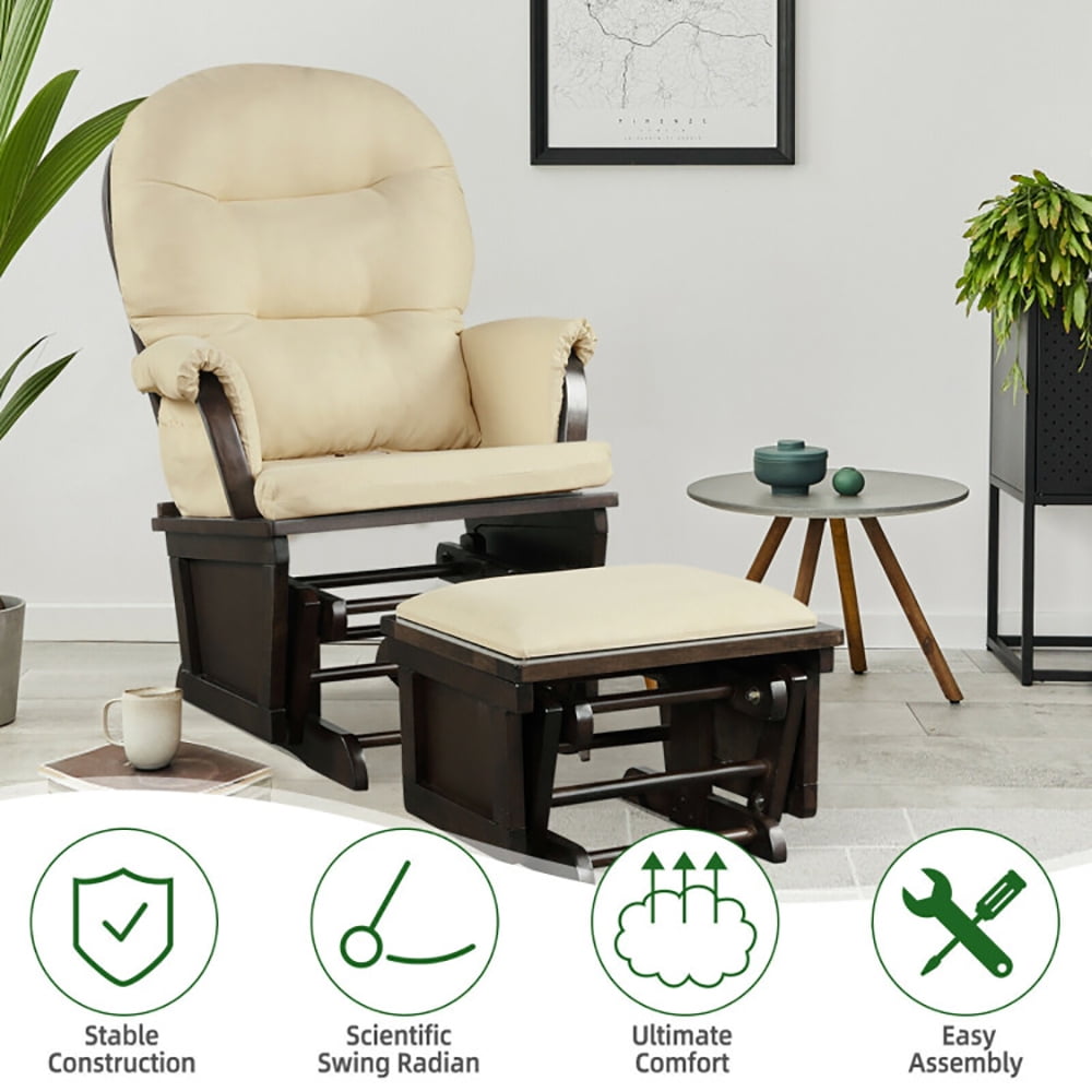 Finihen Glider and Ottoman Cushion Set, Wooden Rocking Nursery Chair, Wood Baby Glider and Ottoman Cushion Set with Padded Armrests for Nursing, for Napping, Nursing, Reading, Beige Finihen Glider and Ottoman Cushion Set, Wooden Rocking Nursery Chair, Wood Baby Glider and Ottoman Cushion Set with Padded Armrests for Nursing, for Napping, Nursing, Reading, Beige