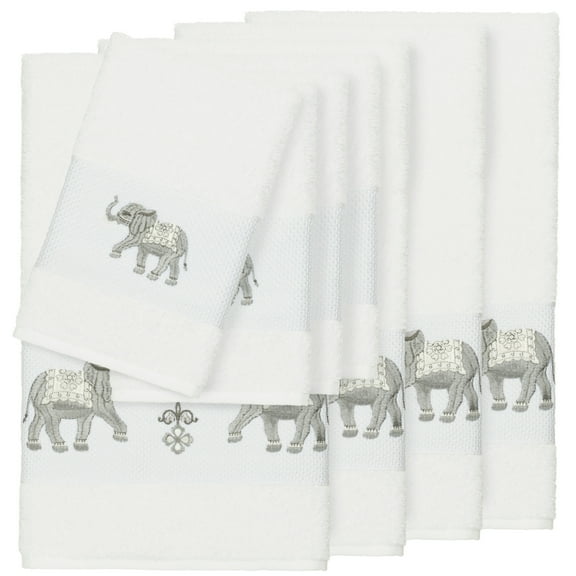 Authentic Hotel and Spa  Turkish Cotton Elephants Embroidered White 8-piece Towel Set