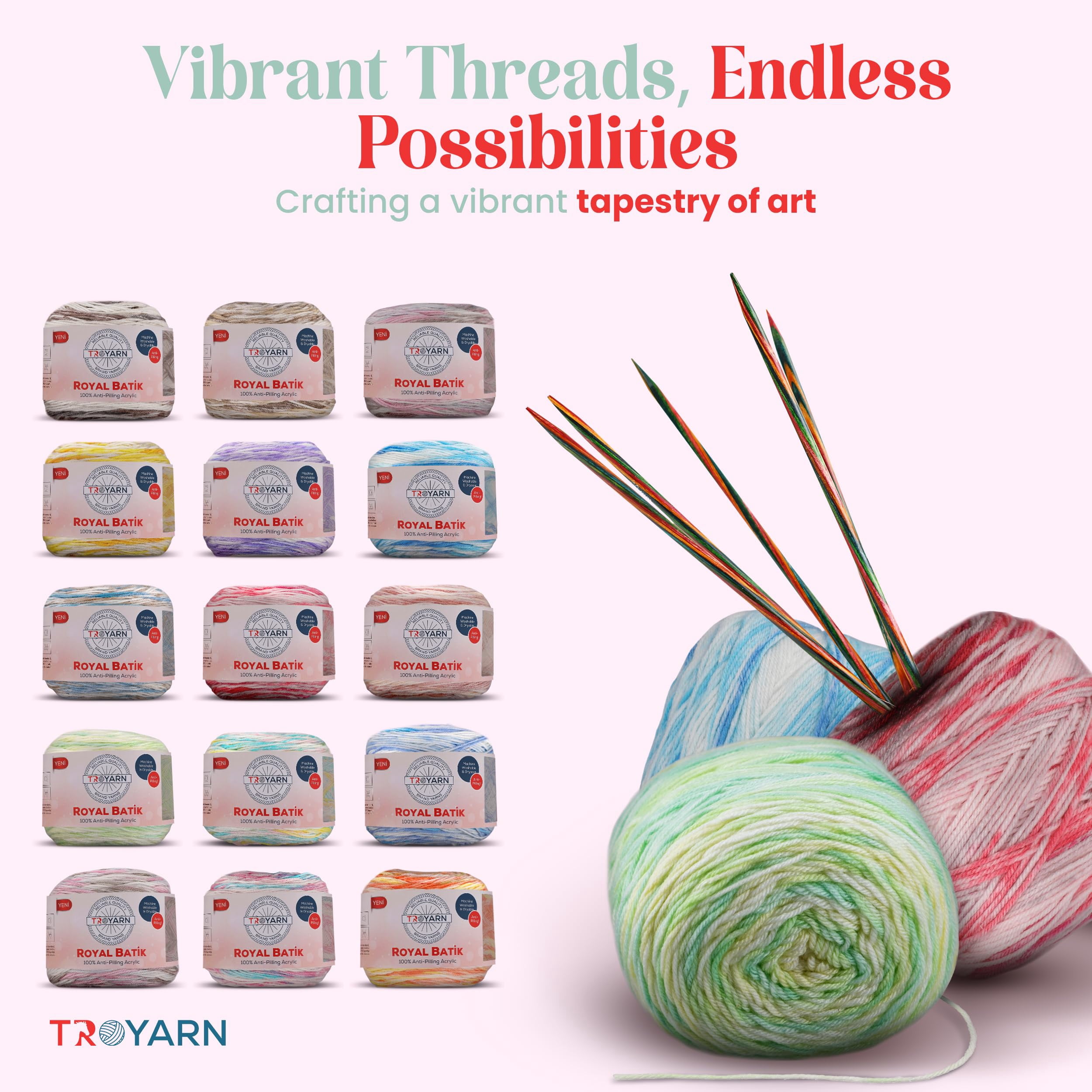 TROYARN Troyarn Royal Batik (1- Skeins Pack) Ombre Yarn with Rainbow Colors,Soft Yarn for Crocheting and Knitting%100 Anti-Pilling Acrylic 1x140 gr (1x383 yds) (10605)