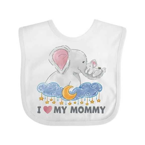 Inktastic I Love My Mommy Cute Elephants with Moon and Stars Boys or Girls Baby Bib