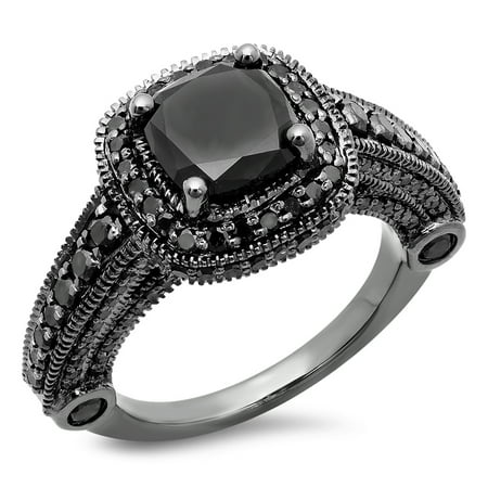 Dazzlingrock Collection 4.50 Carat (ctw) 18K Black Rhodium Plated Black Diamond Vintage Halo Bridal Ring, White Gold, Size 7