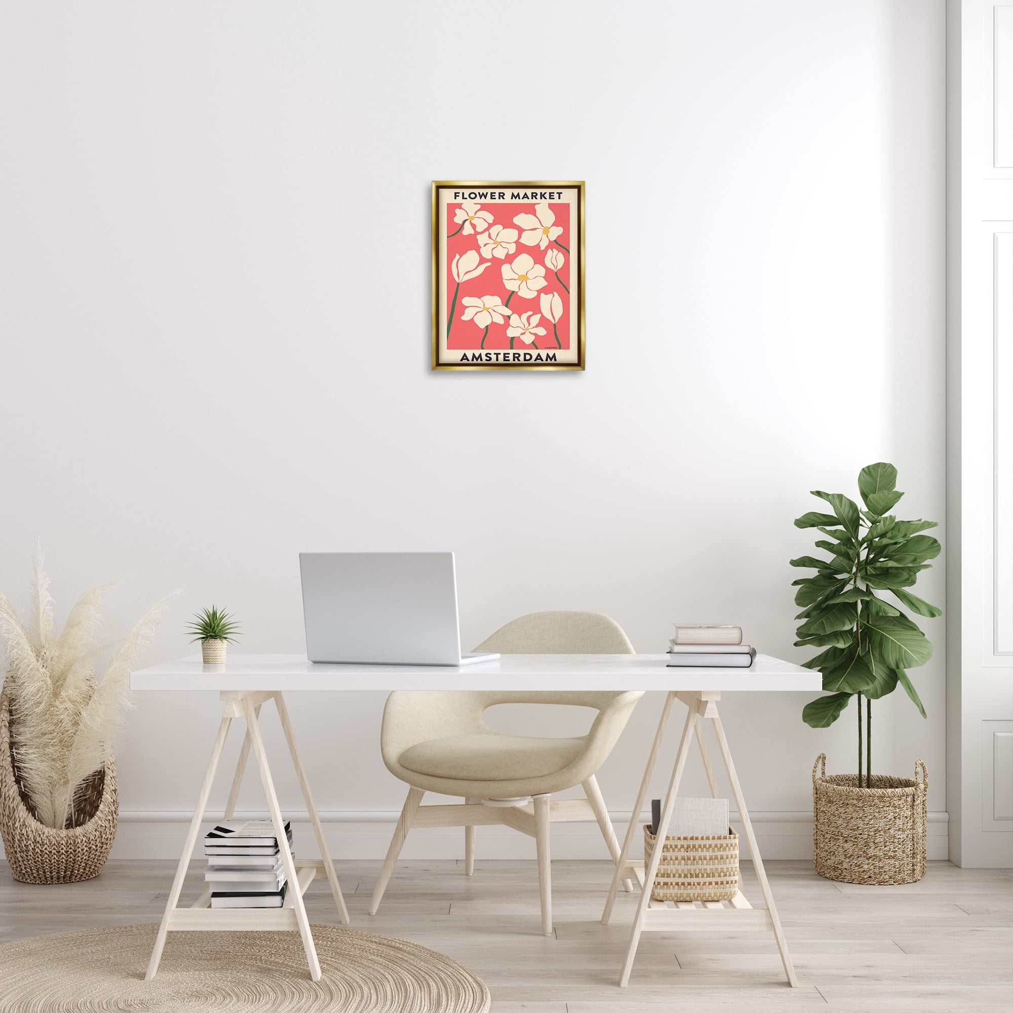 Stupell Industries Amsterdam Flower Market Botanical & Floral Painting Gold Floater Framed Canvas Art Print Wall Art, 17 x 21