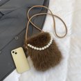 thumbnail image 3 of Bolso Hombro Piel Sintética para Mujer Con Cadena Perlas Mullido Fiesta (café), 3 of 6
