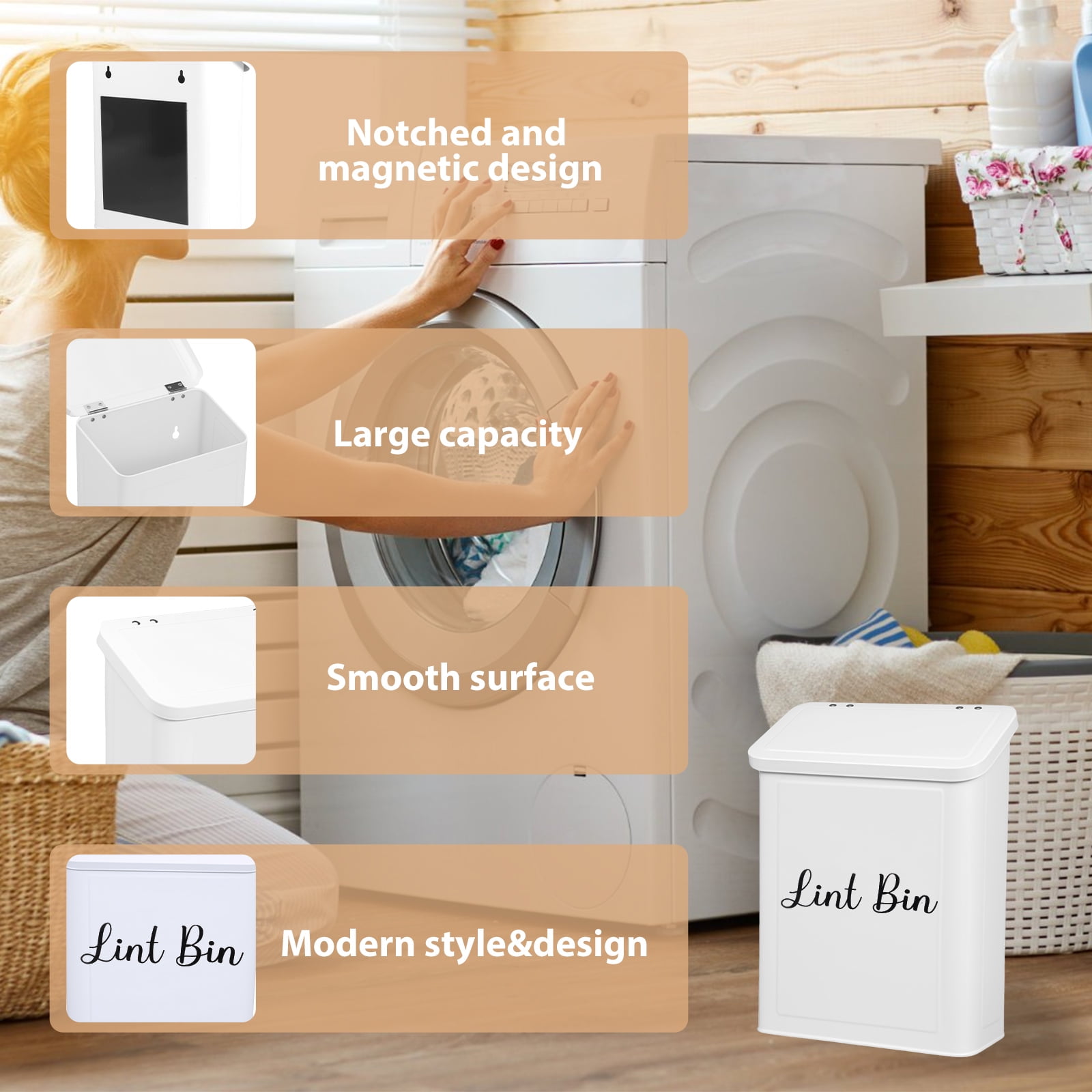Threns Magnetic Lint Bin Holder with Lid Multipurpose Lint Storage Box Space Saving Container for Laundry Room Organization Decor