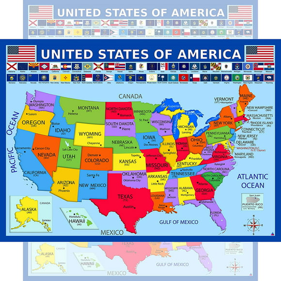 EverDirect United States Map with State Flags Poster - Laminated Educational Poster (14x19.5 in) - USA Map for Kids, Elementary Classroom Decorations, Homeschool, and Teacher Supplies