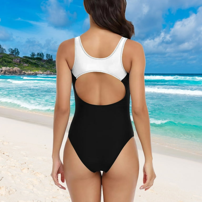 Women Swimsuit Bathing Suits Swimwear Scalloped Round Neck Low