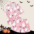thumbnail image 3 of Hpapadks Halloween Cute Pajama Sets for Women Satin Silk Pumpkin Graphic Short Sleeve Sleepwear 2 Piece Button Down Top and Shorts Women Pjs Pink, 3 of 6