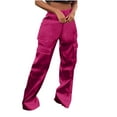 thumbnail image 2 of Hfnxid Cargo Pants for Women Loose Fit High Waisted Pant With Pockets Fashion Straight Wide Leg Jean Summer Casual Baggy Workout Pants Hot Pink L, 2 of 6