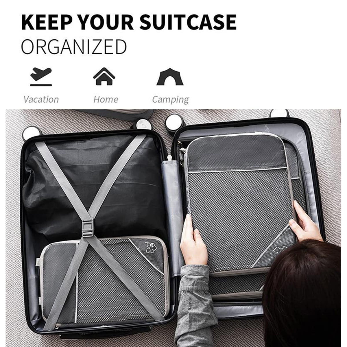 AUXDIQ 6 PCS Compression Packing Cubes Travel Luggage Organizer Bags Set Packing Organizers Compression Suitcase Bag Travel Essential Bag