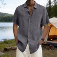thumbnail image 6 of Gaukiv Men's Shirts V Neckline Short Sleeve Linen Tops Summer Casual Blouses Dark Gray S, 6 of 7