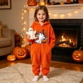 thumbnail image 5 of Kids Flannel Halloween Hooded Jumpsuit, Girls & Boys Cute Bow Onesie Ghost Print Zip Up Full-body Loungewear 2026 Coffee 100, 5 of 7