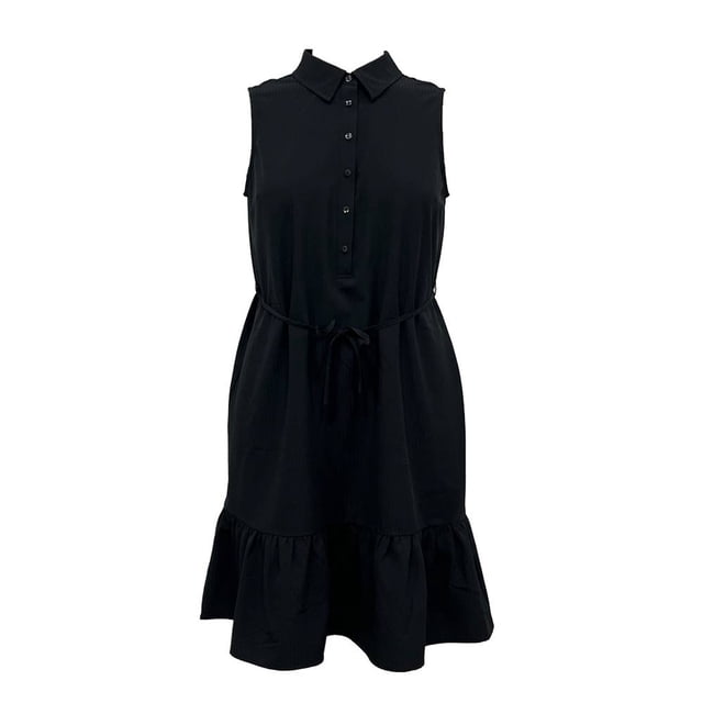 Vestido George para Mujer Corto con Olan en Ruedo, Sin Mangas, Botones en Pecho Negro Talla M