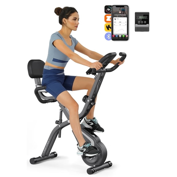 Folding Exercise Bike,10-Level Magnetic Quiet Resistance, 330LBS Capacity, Upright Compact Indoor Cycling Bike for Home Workouts (Gray)