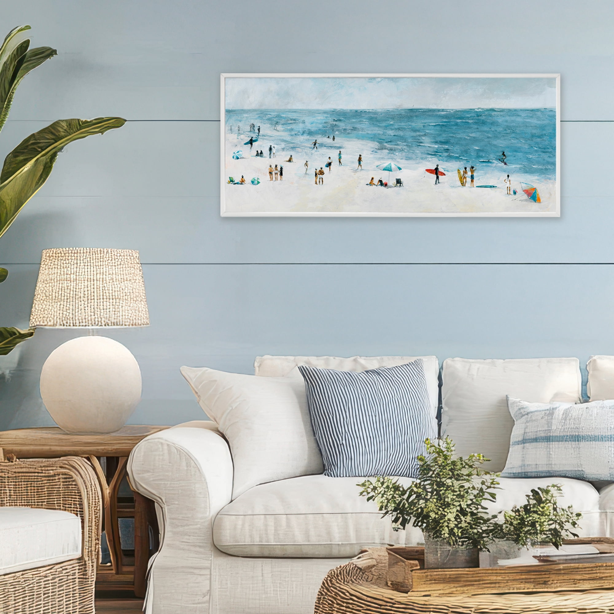 Stupell Industries Busy Beach Coastal Scene White Framed Giclee Art, design by Lorenzo Collective