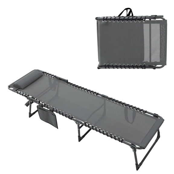 VEIKOUS 4-Fold Outdoor Chaise Lounge Chair for Patio with Detachable Pocket and Pillow, Gray