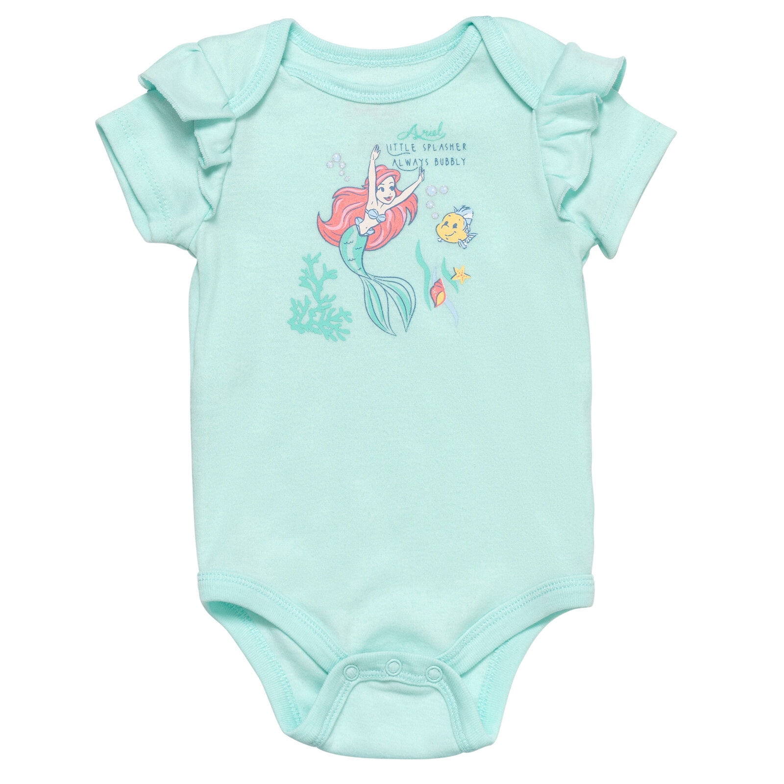 Disney Princess Ariel Bodysuit French Terry Bubble Shorts and Headband 3 Piece Outfit Set Newborn to Infant