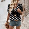 thumbnail image 5 of CIENVNSTG Plaid Tops for Women V Neck Short Sleeve Loose Tops Summer Casual Plaid Printed Tunic Shirts Daily Work Blouses Business Top Black S, 5 of 6