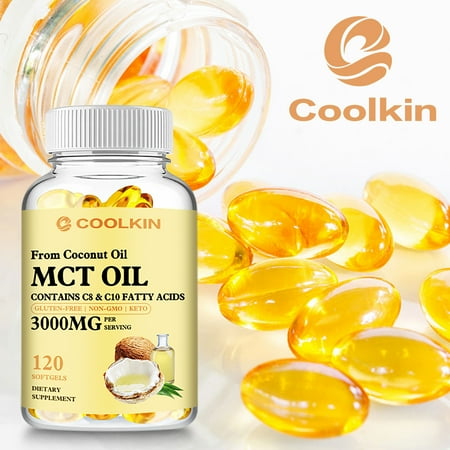 Coolkin MCT OIL Capsules 3000mg -Weight Loss,Digestive Support,Brain,Skin Health 120pcs (1/3/5 Pack)