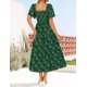 thumbnail image 4 of Vestido ZESICA para mujer, estilo bohemio, floral, midi, verde, talla L, 4 of 7