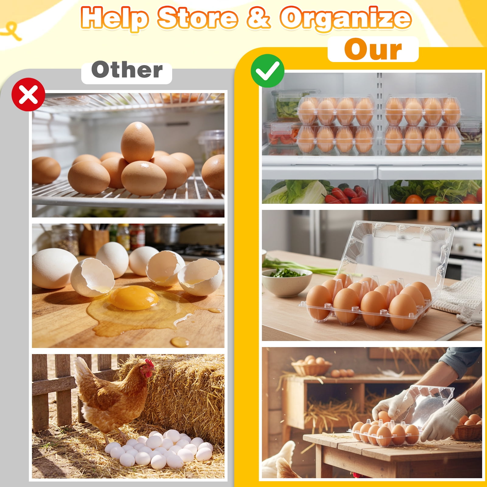50 Pack Plastic Egg Cartons, Clear Empty Chicken Egg Carton, Reusable & Cheap Egg Containers Bulk for Family, Farm, Markets Display