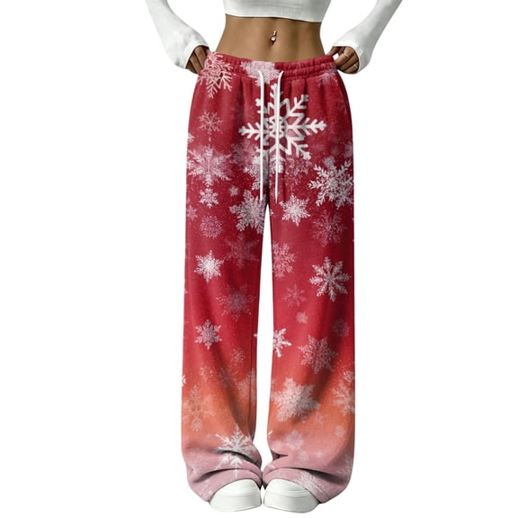 Trgacdwlo Christmas Fleece Pajama Pants Women Fall Winter Snowflake Pattern Womens Fuzzy Pajama Bottoms Comfy Soft Wide Leg Flannel Sleepwear Xmas Womens Lounge Pants