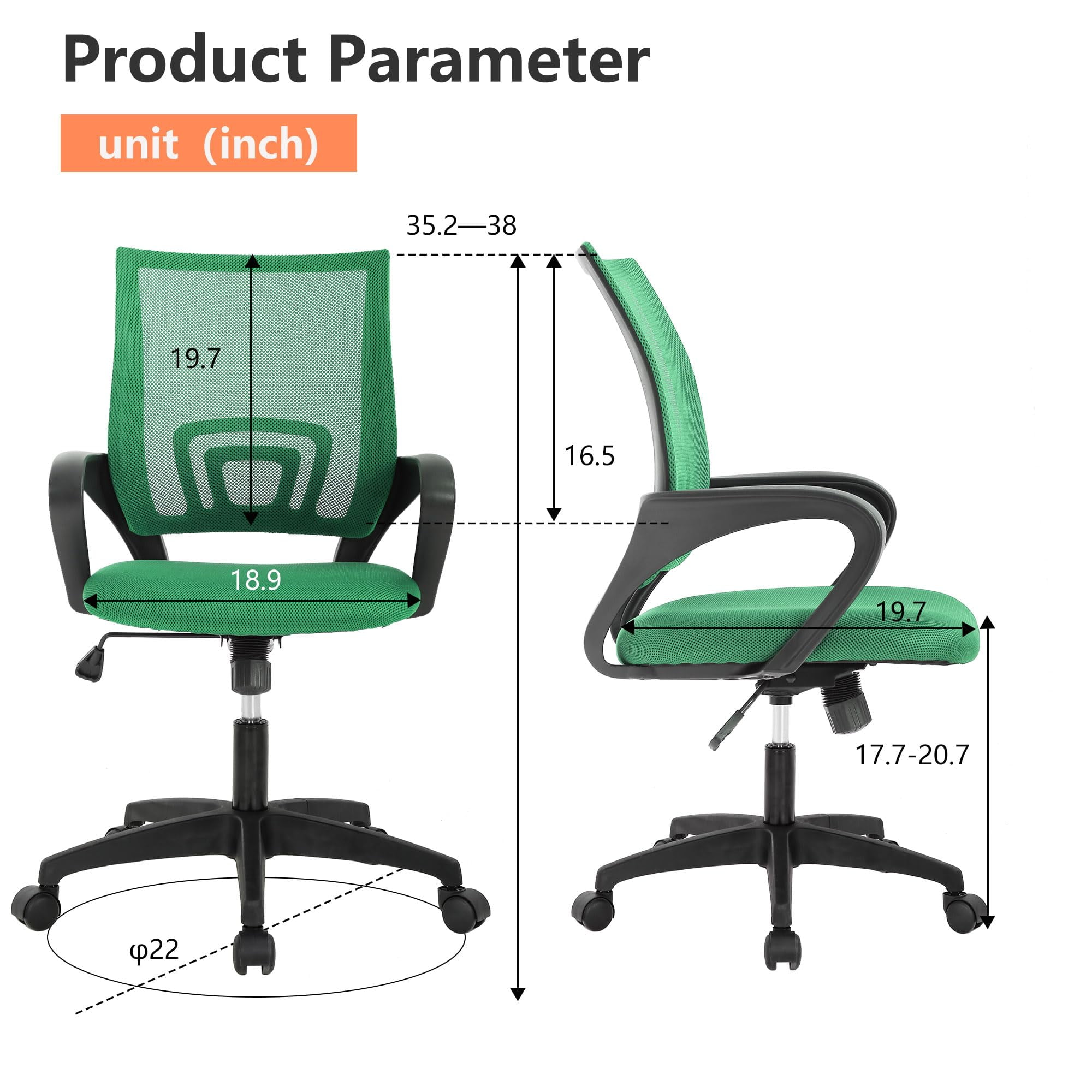 YRLLENSDAN Conference Room Chair Mesh Office Chair with Wheels Rolling Desk Chair with Arms Mesh Computer Chair for 250lb Adults Study Chair Adjustable Height,Green