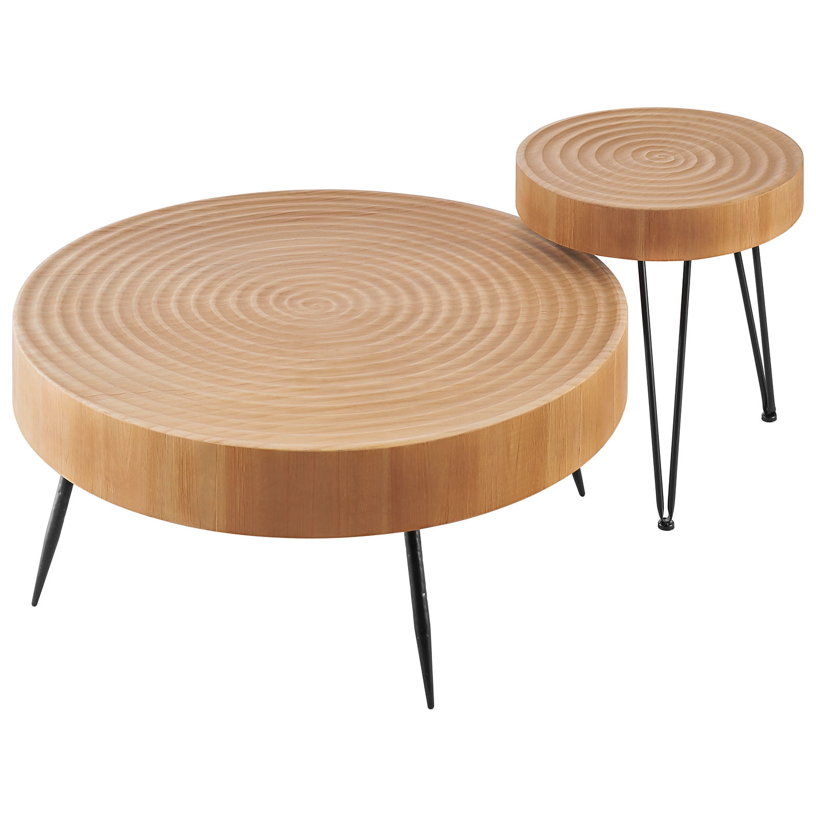 KFFKFF 2-Piece Round Coffee Table Set, 31.3-Inch Industrial Style with Side Table, Easy-to-Assemble Tables with Metal Legs for Living Room, Office, or Apartment
