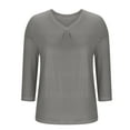 thumbnail image 6 of zbxnLI Womens 3/4 Length Sleeve Tops Pleated V Neck Loose Casual Dressy Blouses Women's Tunic Shirts, 6 of 7