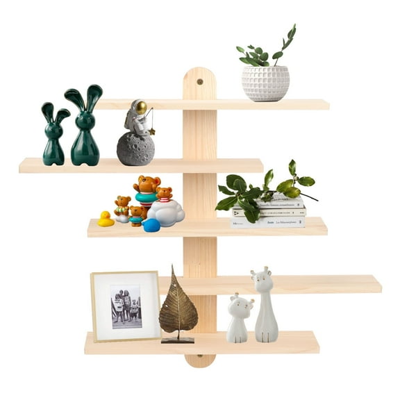 Five Layer Wall Mounted Wooden Floating Rack, Small Toy Display Shelf for Bedroom Living Room office Bathroom Home Decoration Storage 32In