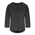 thumbnail image 6 of Fesfesfes Women's Casual Tops 2025 Summer Trendy Outdoor Solid Color Loose Round Neck Tee with Buttons Comfortable Long Sleeves Blouse(Dark Gray,L), 6 of 8