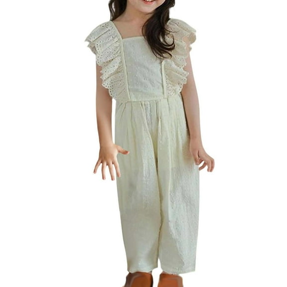 Bovxnpu Girls Summer Outfits, Girl's 2 Piece Boho Outfits Ruffle Sleeve Top and Cropped Pants Set, Summer Lace Flying Sleeve Top And Nine-point Pants For Middle And Large Children Girls 10 Years