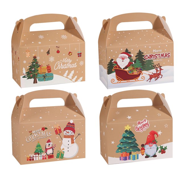 12 cajas de cartón para golosinas navideñas, cajas de papel kraft para dulces navideños, cajas de regalo navideñas kraft, para obsequios navideños festivos (marrón-A)