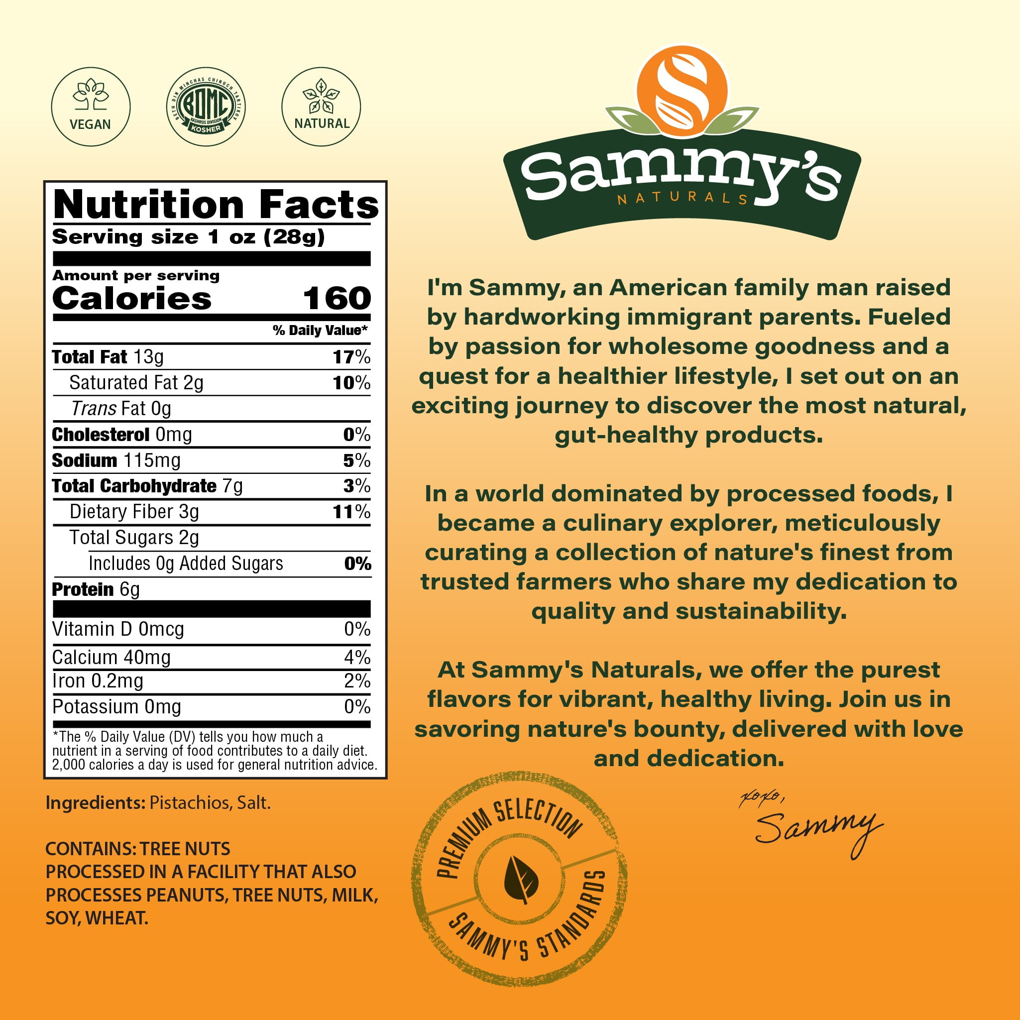 Sammys Naturals California Pistachios, Roasted & Salted (32oz - 2 lbs) Kosher