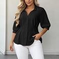 thumbnail image 4 of Timegard 3/4 Length Sleeve Womens Tops Lapel V Neck Dressy Casual Tops Tunic Tops Ruched Button down Shirts Tops(Black,XXXXXL), 4 of 7