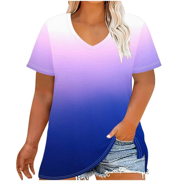 Camiseta de Base de Impresión de Manga Corta con Cuello en V para las Mujeres, Más Tamaño Estante de Imitación Casual Superior