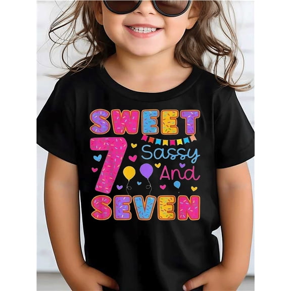 children’s wear Sweet 7 Sassy and Seven Girls Birthday T-Shirt Cute Colorful Sprinkle Theme 7th Birthday Party Gift Tee for Kids Toddler