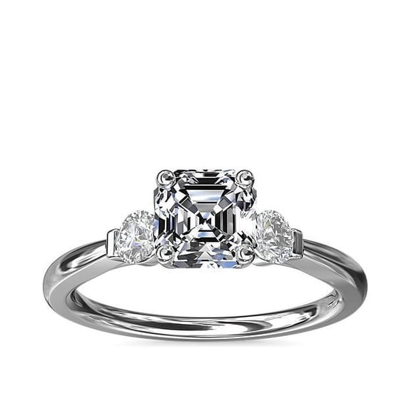 0.70 T.C.W Asscher Cut Natural Diamond Trendy Three Stone Ring for Anniversary Gift Solid 950 Platinum Size 7