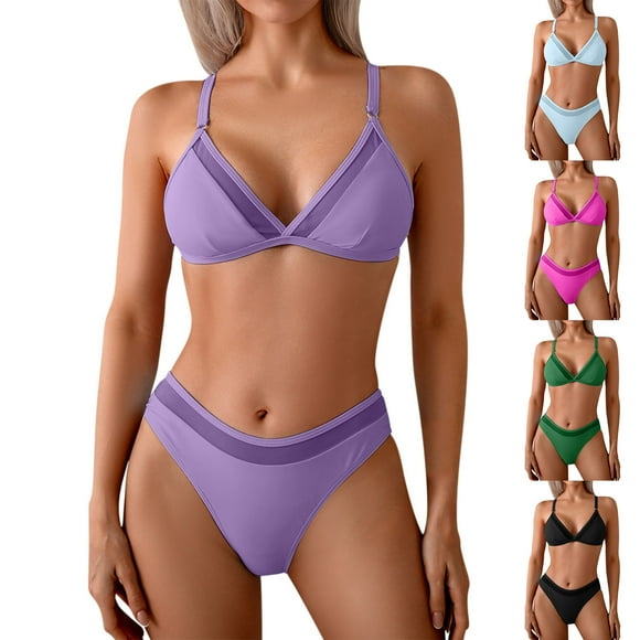 Jinhomg Womens Bathing Suits 2025 Cheeky Two Piece Triangle Bikini Swimwear Trendy Push Up High Waisted Swimsuit Summer Beachwear Summer Saving Light Blue XL