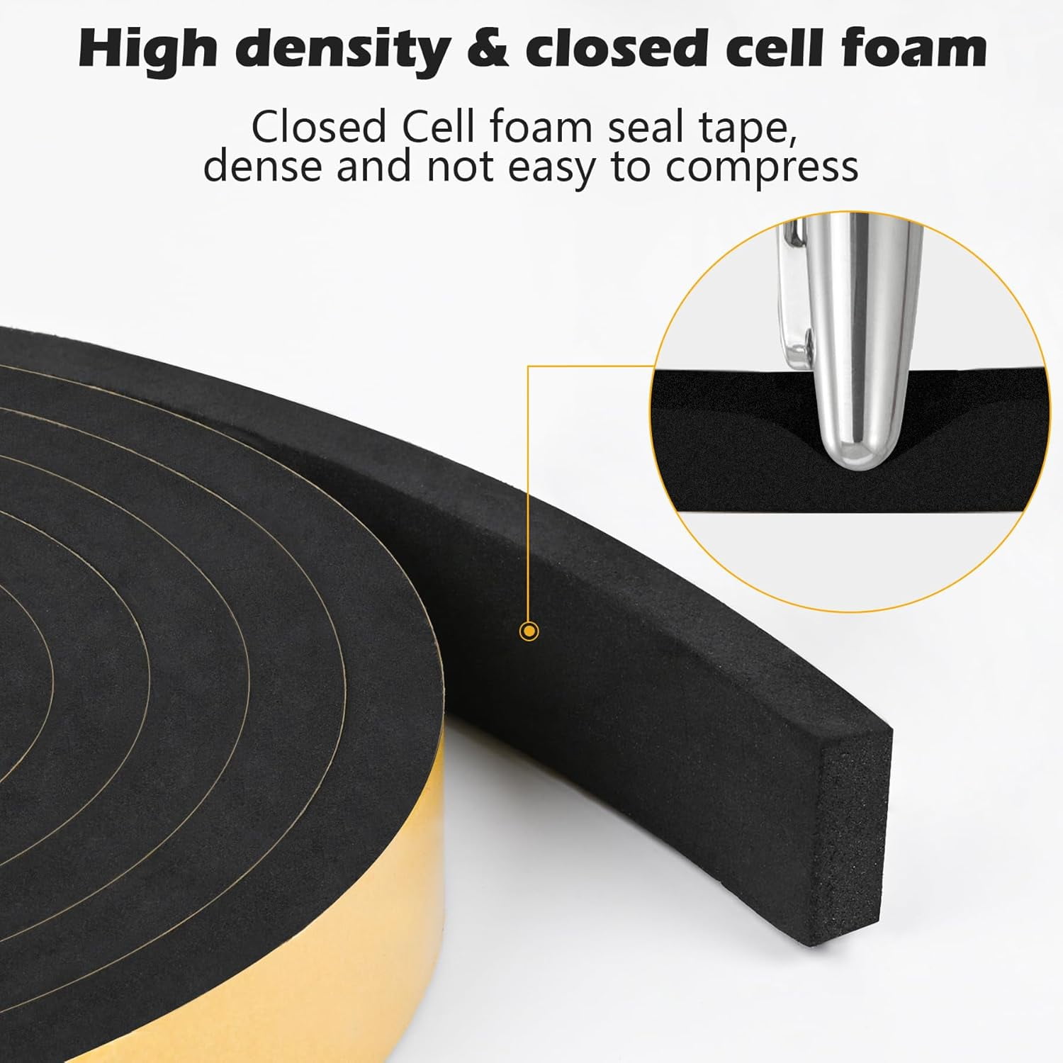Black Door Window Weather Stripping Self Adhesive Foam Tape High Density Foam Sealing Strip Window Insulation Weatherproof Gasket Tape 1" Wide X 3/4" Thick, 6.5 Ft X 2 Rolls, Total 13 Feet