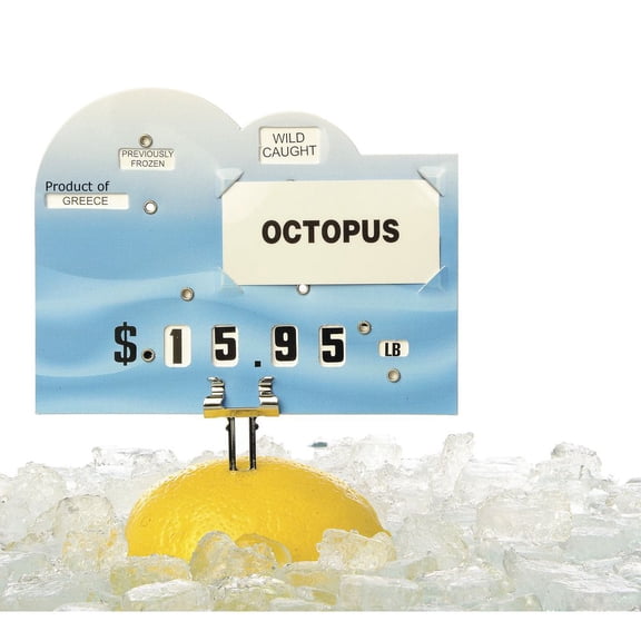 HUBERT Seafood Price Tag Set, Blue Plastic Ocean Waves - 4 7/8"L x 3 3/4"H, 7 Tags Per Pack