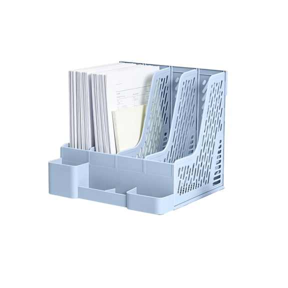 Collapsible Magazine File Holder with 4 Vertical Compartments Foldable Binder Holder for Desk Binder Storage Organizer Plastic Magazine Holders for Shelf,Blue