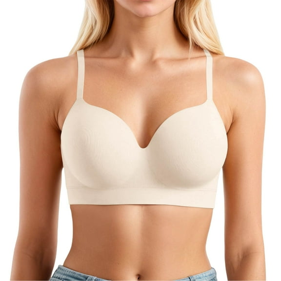 Lixiuxyad Big Bras Women's Comfortable And Transparent Shoulder Strap Cordless Backless Spongeless With Convertible Shoulder Straps