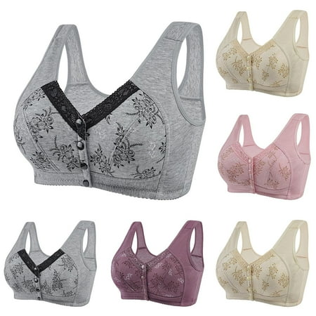 loopsun Bras for Women Plus Size Clearance  Floral Print Oversized Wireless Bra Front Button Push Up Bra Comfortable Everyday Underwear Bras