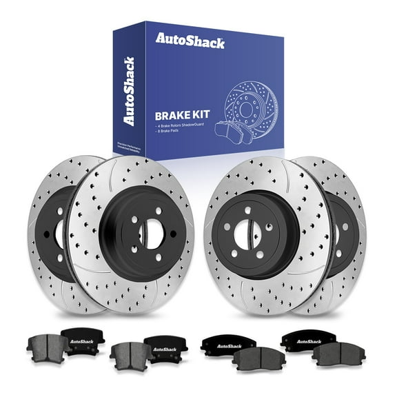 AutoShack Front Vented & Rear Vented Drilled & Slotted E-Coated Brake Rotors   Ceramic Pads 12-PC Brake Kit Replacement for 2010 Dodge Charger 2016 Chrysler 300 2007-2008 Dodge Magnum ShadowGuard