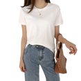 thumbnail image 3 of Maoww T-shirt Femme Été Col Rond Manches Courtes Couleur Unie Haut Décontracté, Blanc, L, 3 of 7